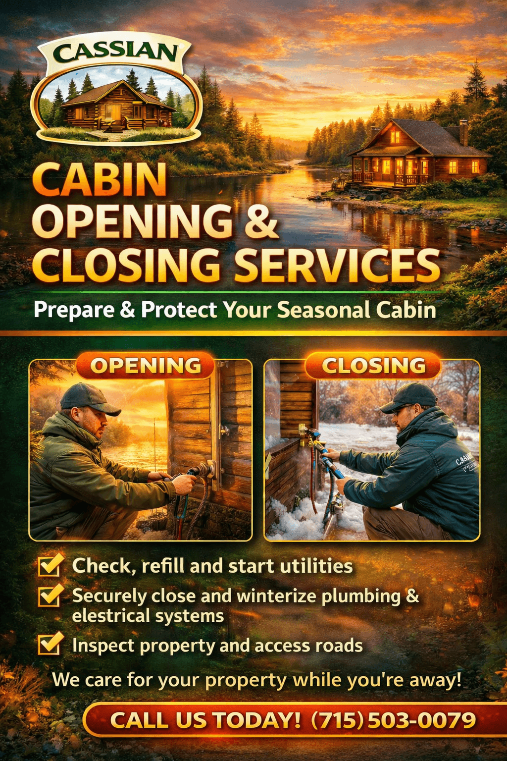 Cassian cabin opening and closing services