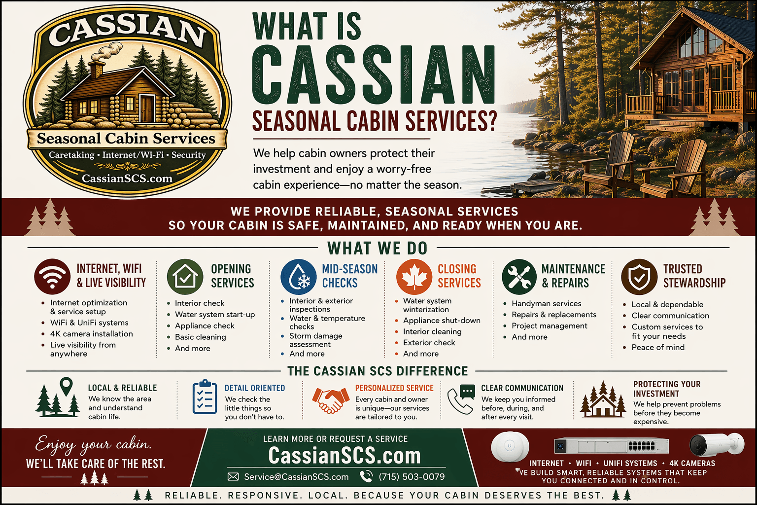 Cassian Seasonal Cabin Services infographic