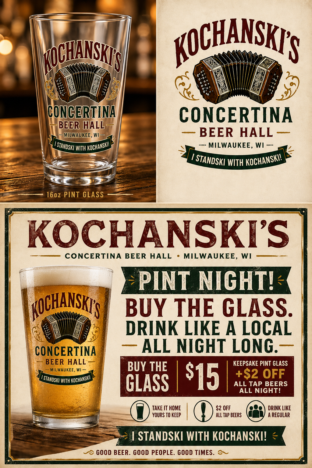 Kochanski's Pint Night promo showing the custom pint glass special
