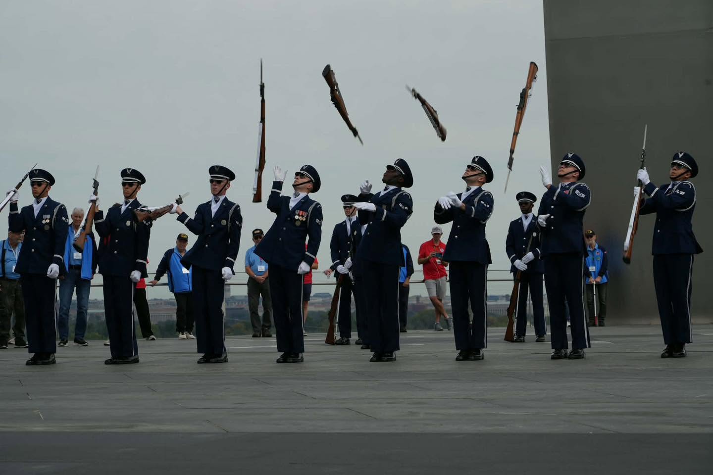 The Air Force Honor Guard Drill Team in action.