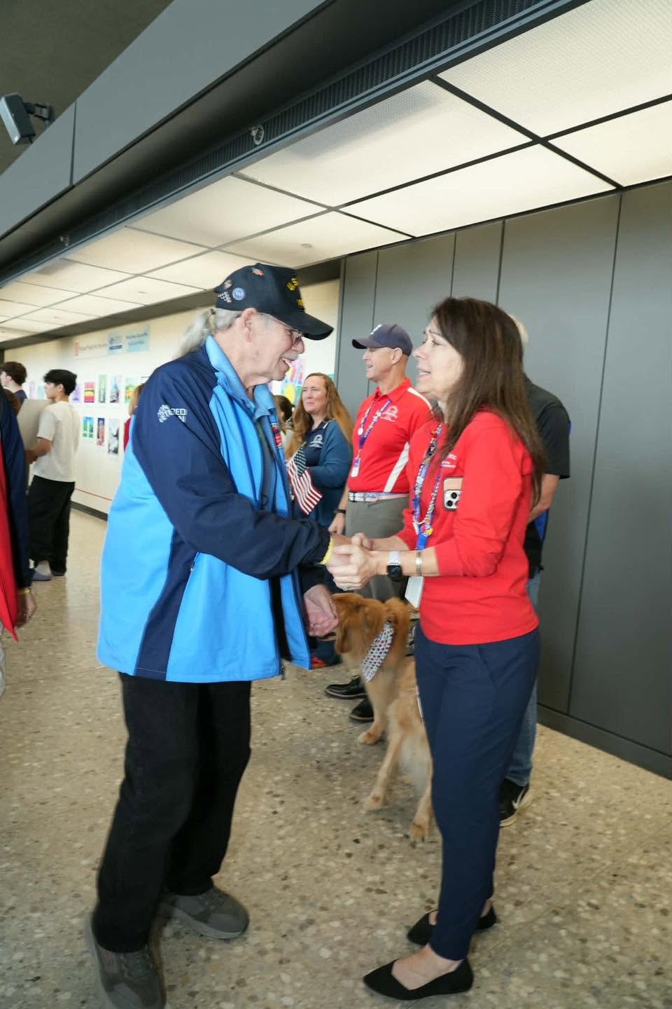 A friendly greeting from a four-legged member of the welcome team.