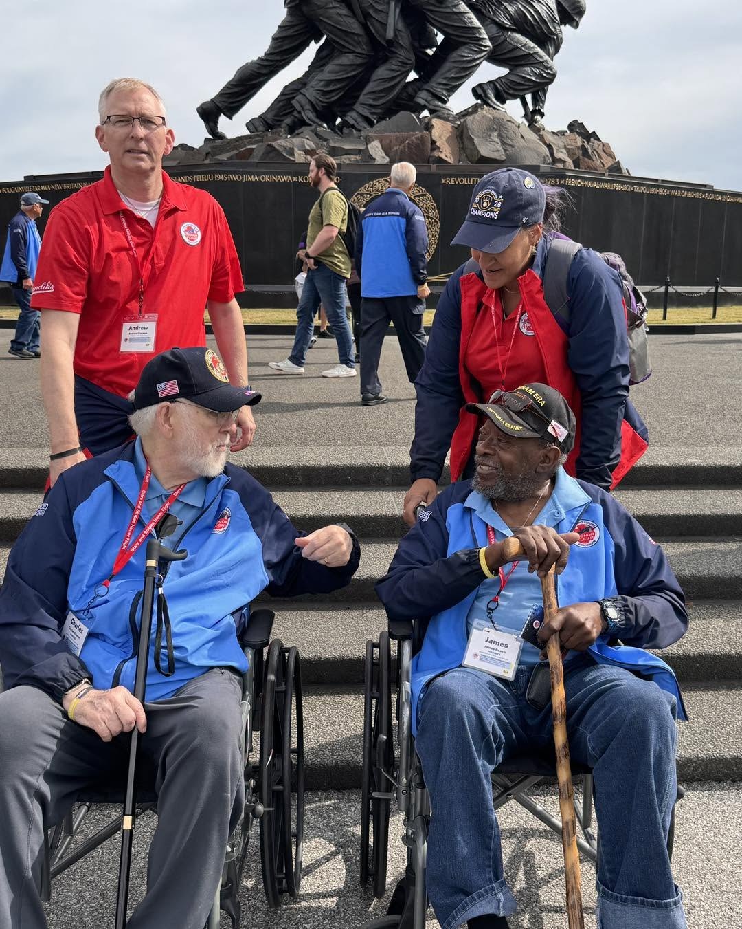 Veterans and guardians sharing the Iwo Jima memorial stop.
