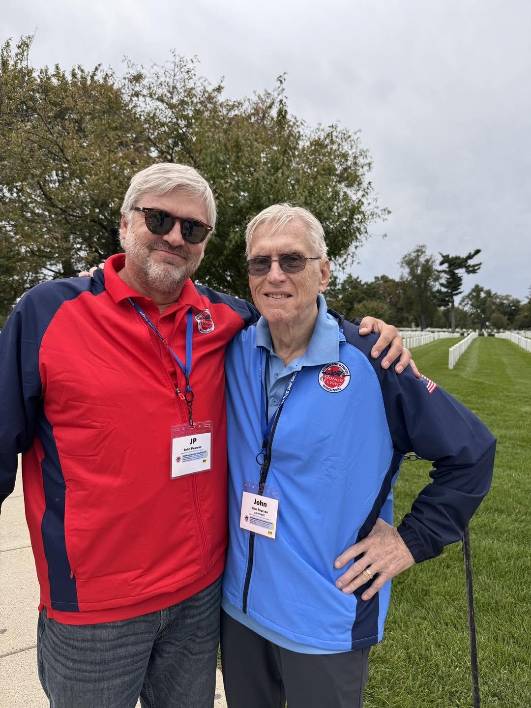 A veteran and guardian pause together during the Arlington visit.