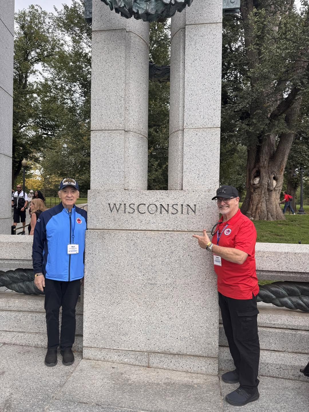 Remembering home at the World War II Memorial’s Wisconsin pillar.