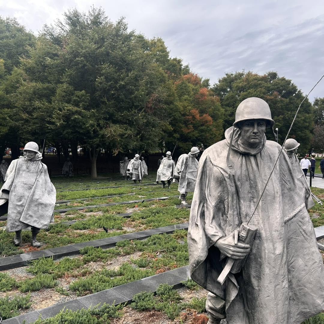 A closer view of the patrol statues at the Korean War Veterans Memorial.