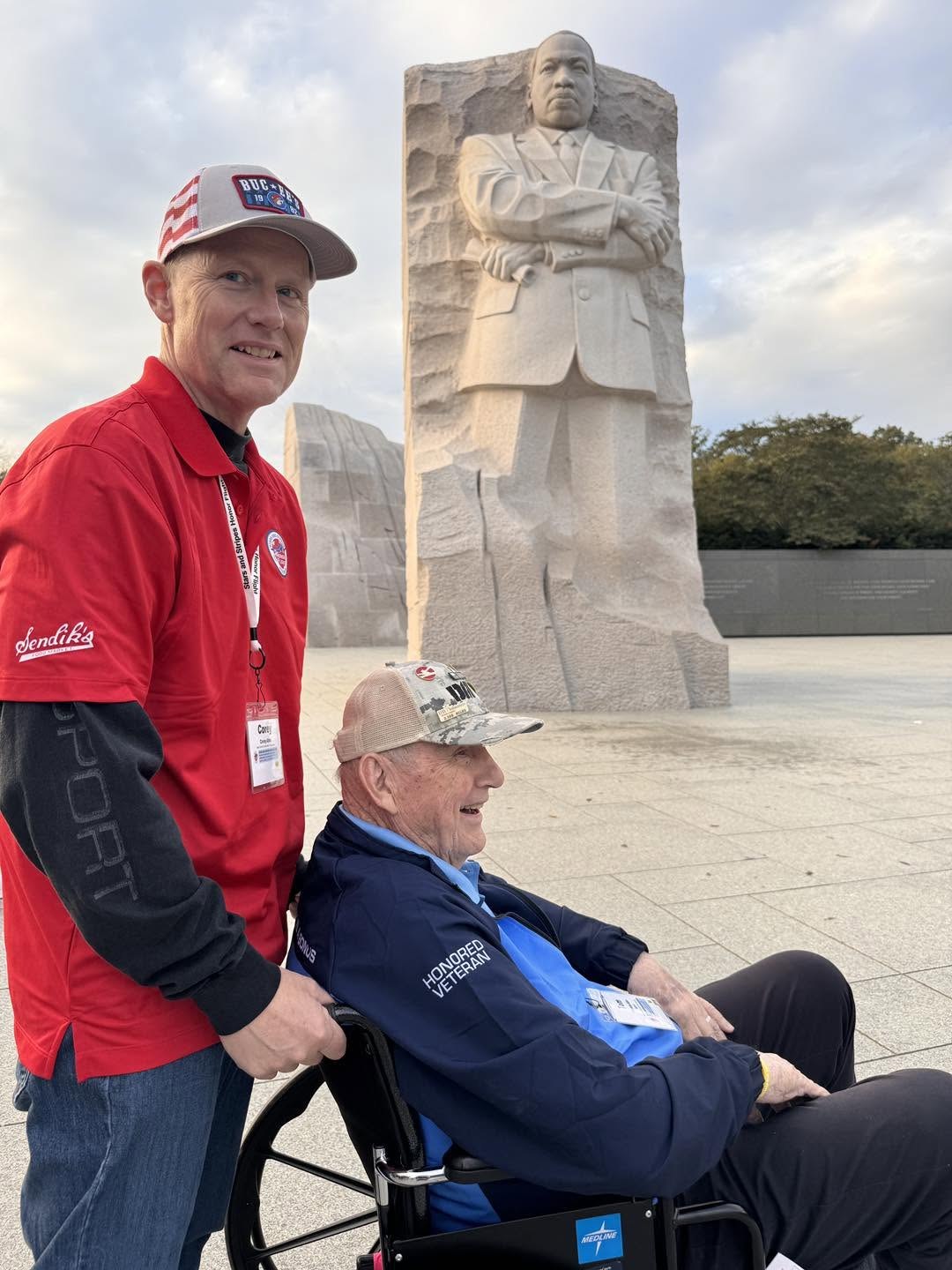 A veteran and guardian beside the Martin Luther King Jr. Memorial’s Stone of Hope.